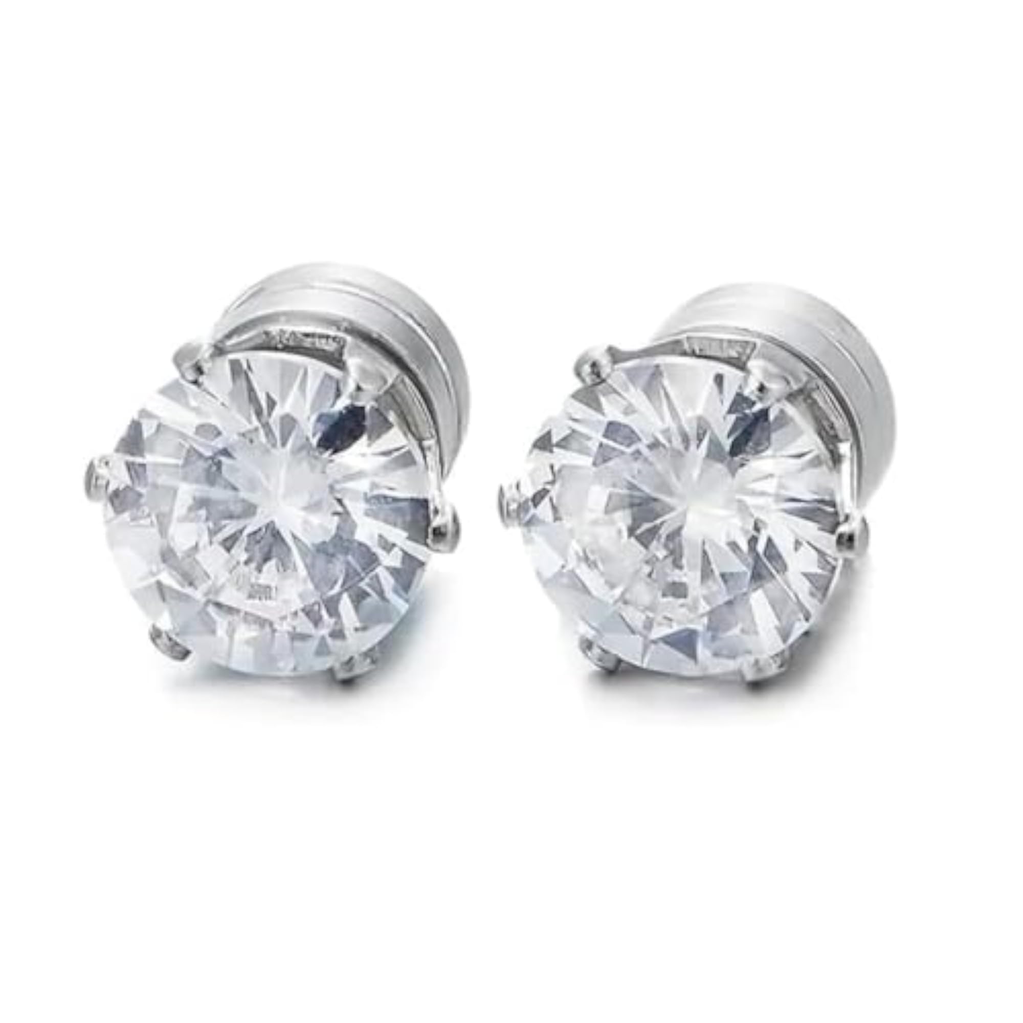 Stainless Steel Clip-On Earrings Set, Synthetic Zirconia Studs